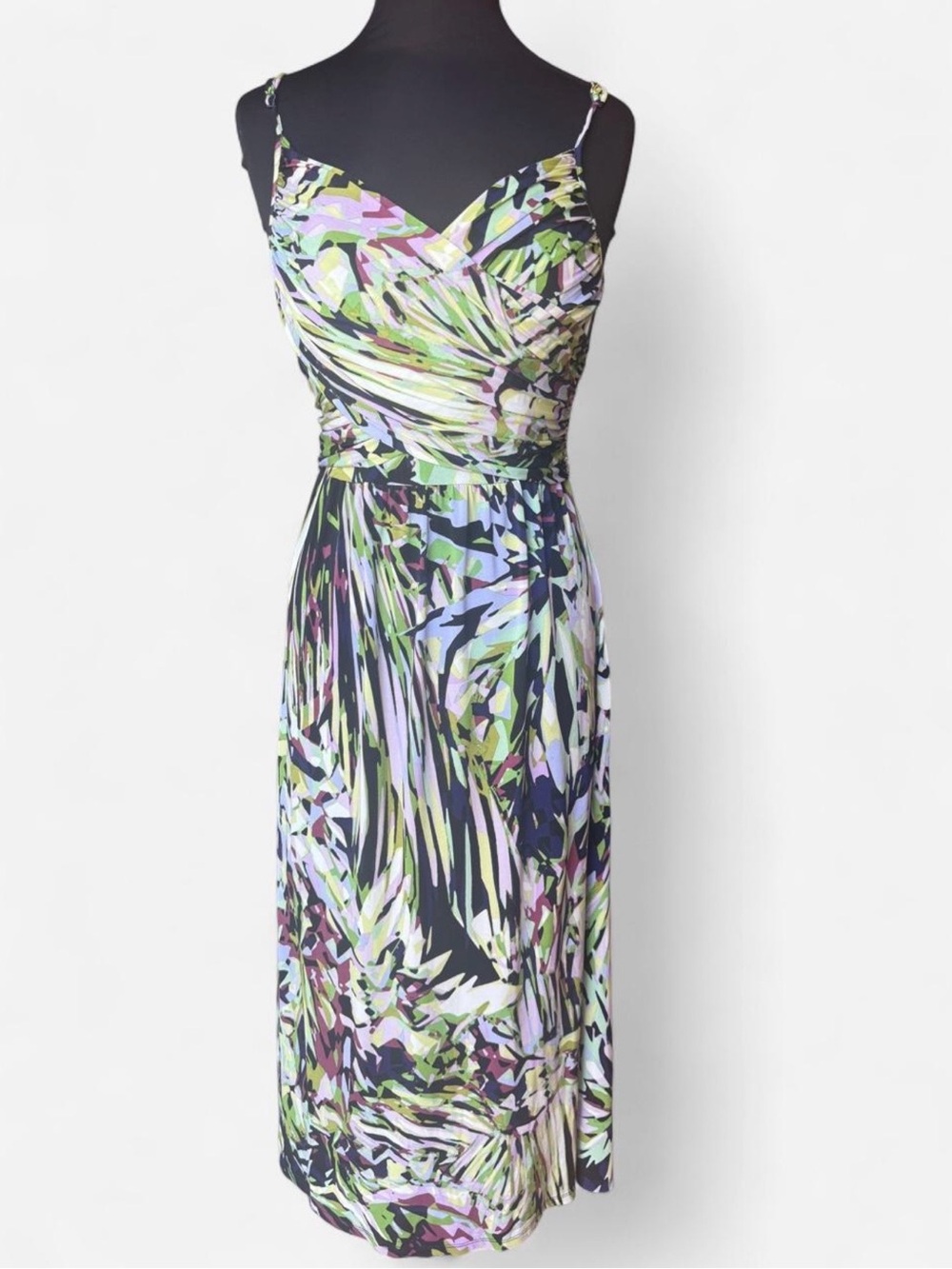 Jennifer Lopez Multi-Color Printed Ruched Midi Dress